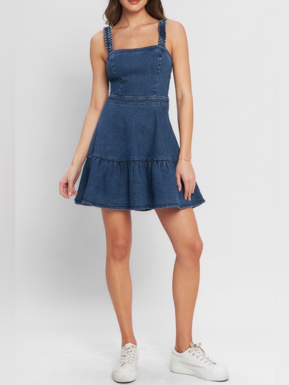Flying Tomato Fit & Flare Mini Dress with Braided Straps - Blue NWOT Size Large